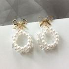 Alloy Bow Faux Pearl Dangle Earring E606 - 1 Pair - As Shown In Figure - One Size
