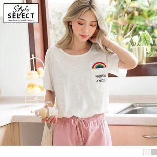 Short-sleeve Rainbow Embroidered T-shirt
