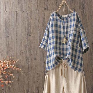 Check 3/4-sleeve Top