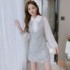 Long-sleeve Tweed Mini Polo Dress