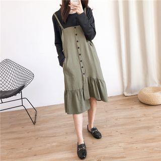 Long-sleeve Ruffle Hem Mock Two-piece Dress