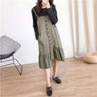 Long-sleeve Ruffle Hem Mock Two-piece Dress