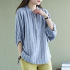 3/4-sleeve Striped Henley Blouse