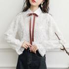 Feather-accent Tie-neck Shirt