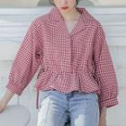 3/4-sleeve Checked Blouse