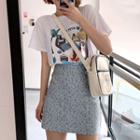 Short-sleeve T-shirt / Leopard Print Mini Skirt / Pants