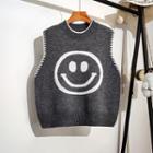 Round-neck Smiley Face Pattern Knit Vest