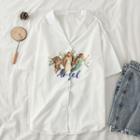 Short Sleeve Angel Print Shirt White - One Size