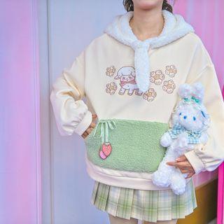 Fluffy Hooded Cartoon Embroidered Hoodie