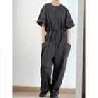 Elbow-sleeve Drawstring-waist Jumpsuit
