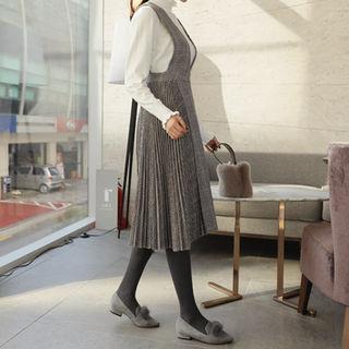 Pleated Glen-plaid Midi Pinafore Dress