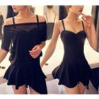 Set: Plain Swimdress + Off-shoulder Cover-up