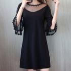 Elbow-sleeve Tulle Panel Dress