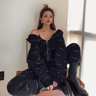 Couple Patterned Fleece-lined Zip-up Hoodie