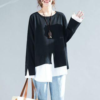 Plain Panel Long-sleeve T Shirt