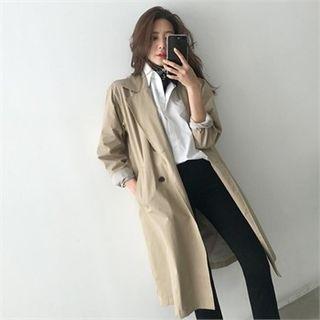 Notched-lapel Buttoned Cotton Coat