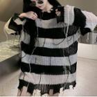 Striped Distressed Sweater Stripe - Black & White - One Size