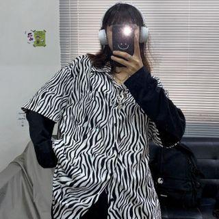 Mock Two-piece Long-sleeve Animal Print Shirt