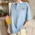 Color-block Embroidered Short-sleeve Loose-fit T-shirt