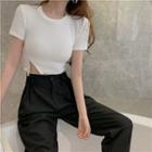 Short-sleeve Zipped Cropped T-shirt / Cropped Harem Pants