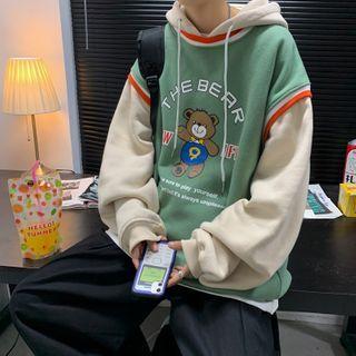 Bear Print Mock Two-piece Hoodie