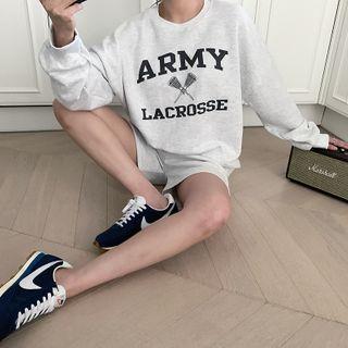 Lettered Sweatshirt & Sweatshorts Set Melange White - One Size