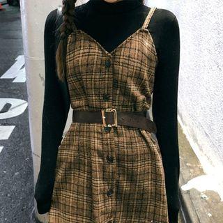 Square Buckled Faux-leather Belt Dark Brown - One Size