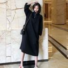 Half-zip Midi Hoodie Dress Black - One Size