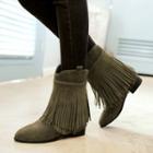 Faux Suede Fringed Low Heel Short Boots