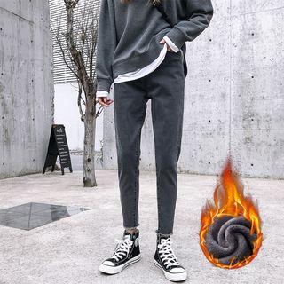 Fleece-lined High-waist Cropped Harem Jeans