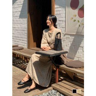 Puff-sleeve Tie-waist Pattern Dress