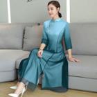 3/4-sleeve A-line Midi Qipao Dress