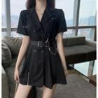 Short-sleeve Double Breasted Mini Dress / Chained Belt