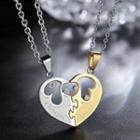 Set Of 2: Couple Matching Heart Stainless Steel Pendant Necklace (various Designs) 2 Pcs - Gold & Silver - One Size