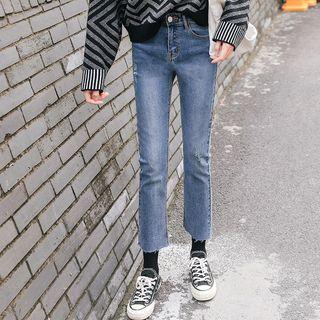Buttoned Cuff Straight-fit Cropped Jeans