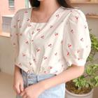 Square-neck Cherry-pattern Blouse