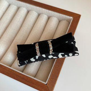 Bow Alloy Hair Clip Gold Rhinestone - Black - One Size