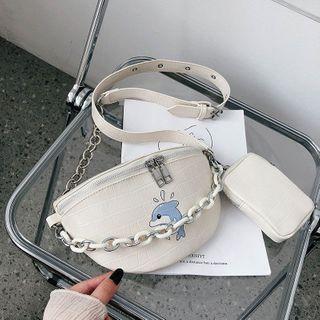 Dolphin Embroidered Croc Grain Faux Leather Sling Bag