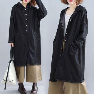 Plain Denim Medium Maxi Jacket Black - F