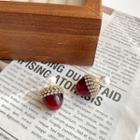Pine Faux Pearl Rhinestone Dangle Earring 1 Pair - S925 Silver Needle Earring - Gold Rhinestone - Dark Red - One Size