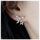 S925 Silver Faux-pearl Star & Moon Dangle Earring 1 Pair - One Size