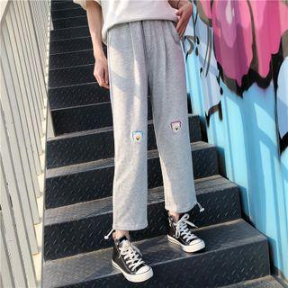 Drawstring-cuff Embroidered Straight Leg Pants