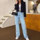 Metallic-button Single-breasted Cropped Blazer