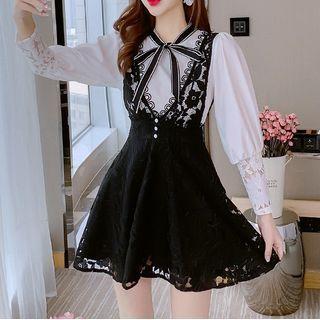 Set: Lace A-line Dress + Blouse