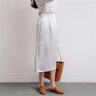 Band-waist Slit-back Midi Skirt