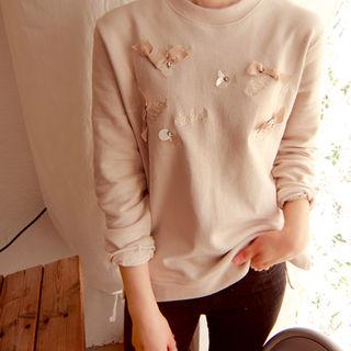 Bow-trim Slit-hem Sweatshirt