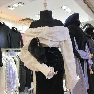 Mock Neck Stripe Panel Top