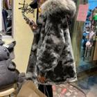 Faux Fur-trim Camouflage Hooded Coat