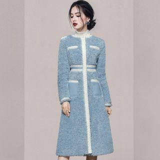 Fluffy Single-breasted Tweed Midi Coat