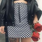 Zip Checkerboard Mini A-line Skirt